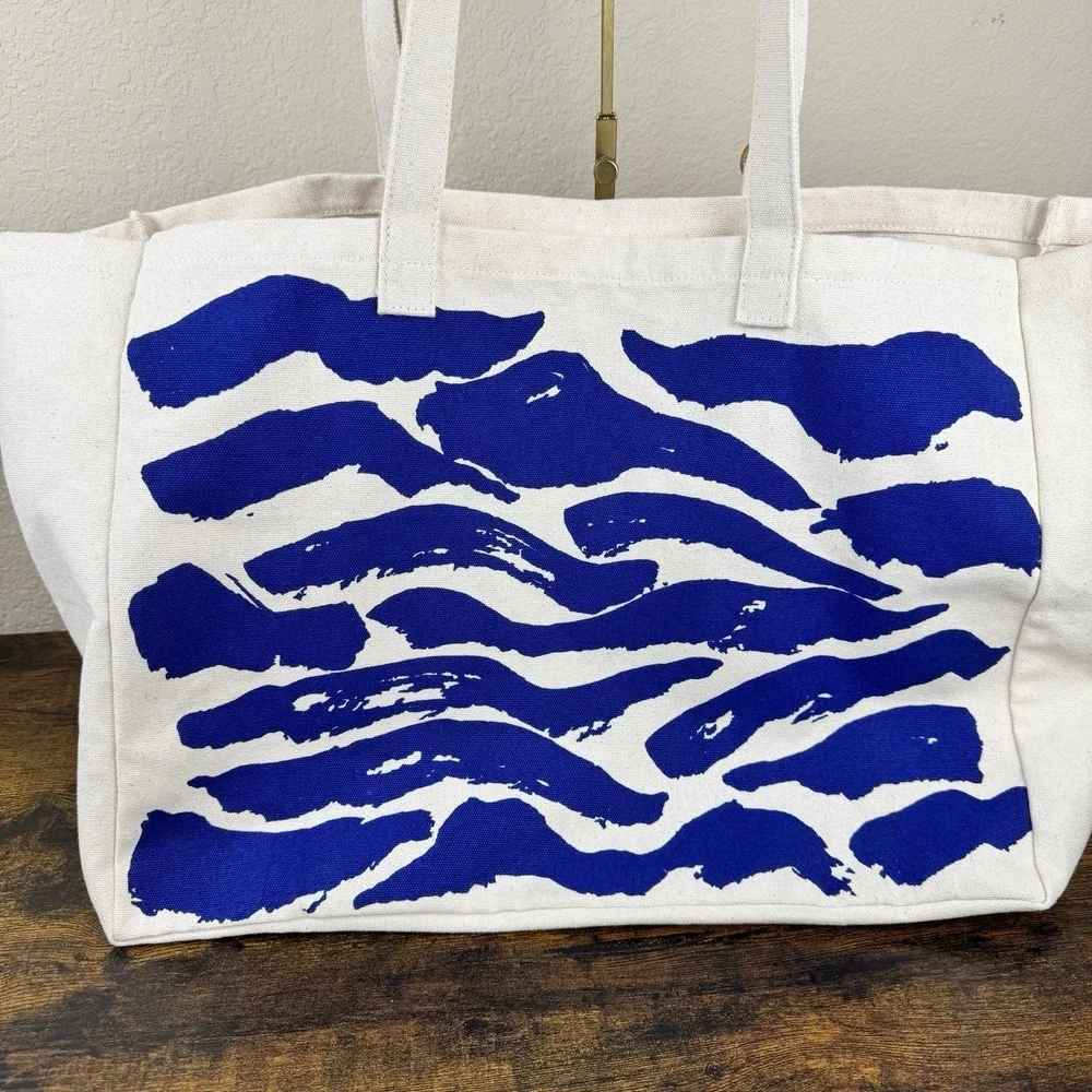 Clarins Canvas Tote Bag Blue Zebra Print Eco‎ Recycled Materials NWT Shopper